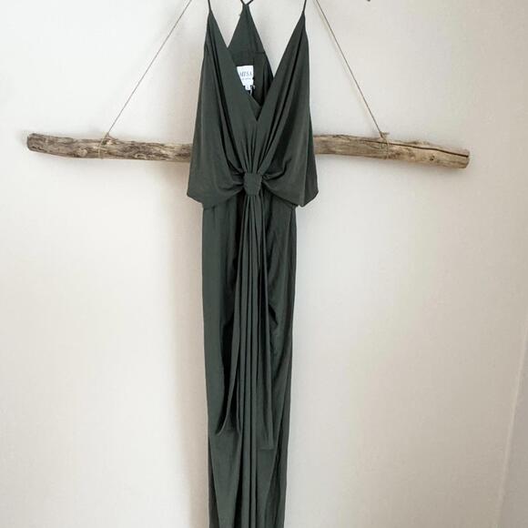 MISA Los Angeles Elegant Olive Green Maxi Dress - Picture 1 of 6